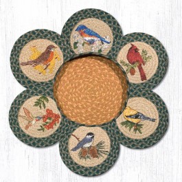 Jute Singing Birds 10" Trivet Set with Basket