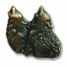 Antique Brass Dual Howling Wolf Knob