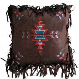 Fringed Embroidered Cross Pillow