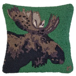 Major Moose on Green Wool Pillow