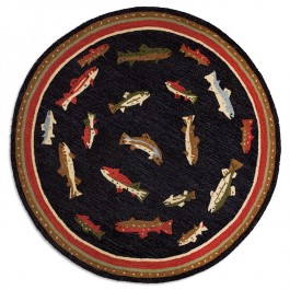 River Fish Round Hooked Rug