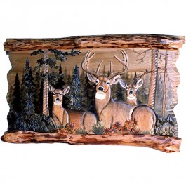 Deer Family In Forest  Wood Wall Art 41" X 30"