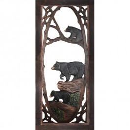 Bear Family Carved Screen Door