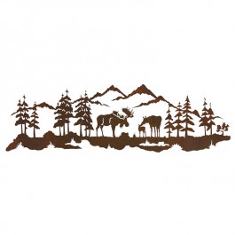 Bull Moose and Family Scene Metal Wall Art