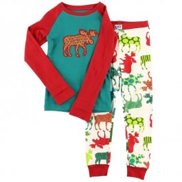 Patterned Moose Kids PJ Set