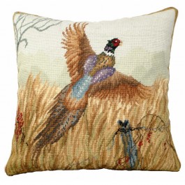 Pheasant in Flight Needlepoint Pillow