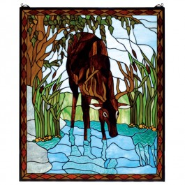 Summer Deer Stained Glass Window
