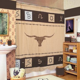 Long Horn Steer and Brands Shower Curtain