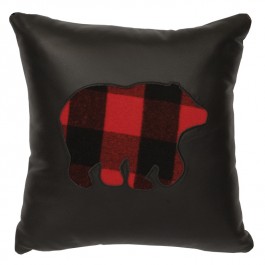 Buffalo Plaid Bear Leather Pillow