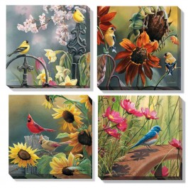 Woodland Songbirds Wrapped Canvas Quartet