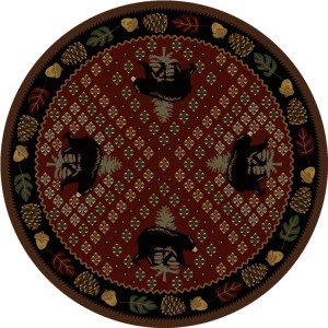 Patchwork Bear Round Rug - Red