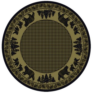 Black Bear Family on Green Round Area Rug