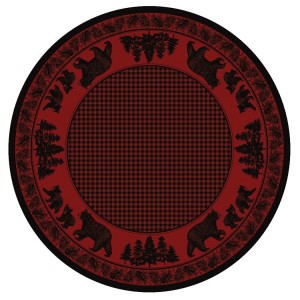 Black Bear Family on Red Round Area Rug