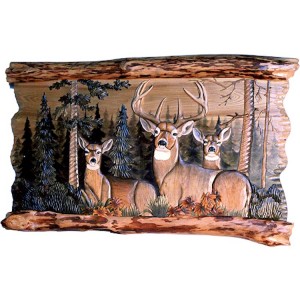 Deer Family In Forest Wood Wall Art 41" X 30"