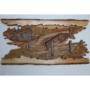"The Leap" Original and Signed Woodcarving 15 x 29