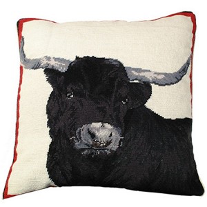 Black Steer Needlepoint Pillow