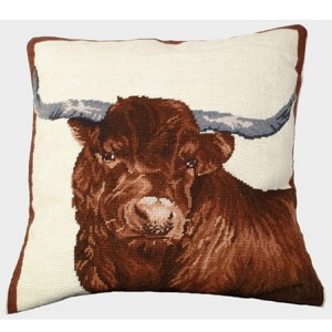 Red Steer Needlepoint Pillow