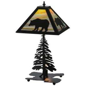 Black Bear At Stormy Sunset Table Lamp