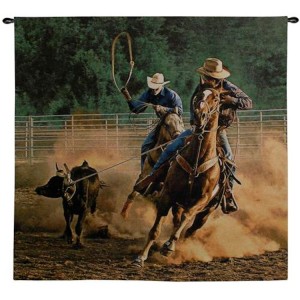 Roping on the Ranch Wall Tapestry
