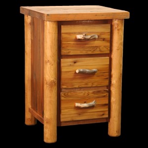 Barn Wood and Log 3 Drawer Nightstand