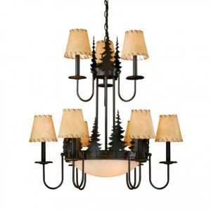 Yosemite Pine Tree 2 Tier Chandelier w/Inverted Bowl