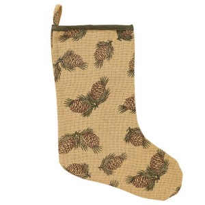 Burlap Pine Cone Christmas Stocking 10" x 15"