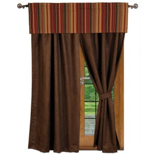 Chocolate Suede Drapes and Bandera Valance 