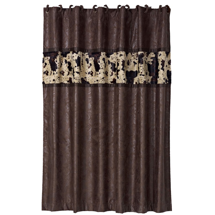 Caldwell Cowhide Shower Curtain, Faux Leather Curtains Brown
