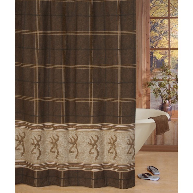Browning Buckmark Shower Curtain, Shower Curtain Black Brown Tan