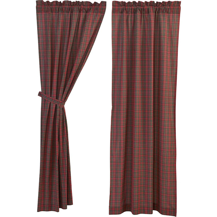 Tartan Red Plaid Drapes Pair